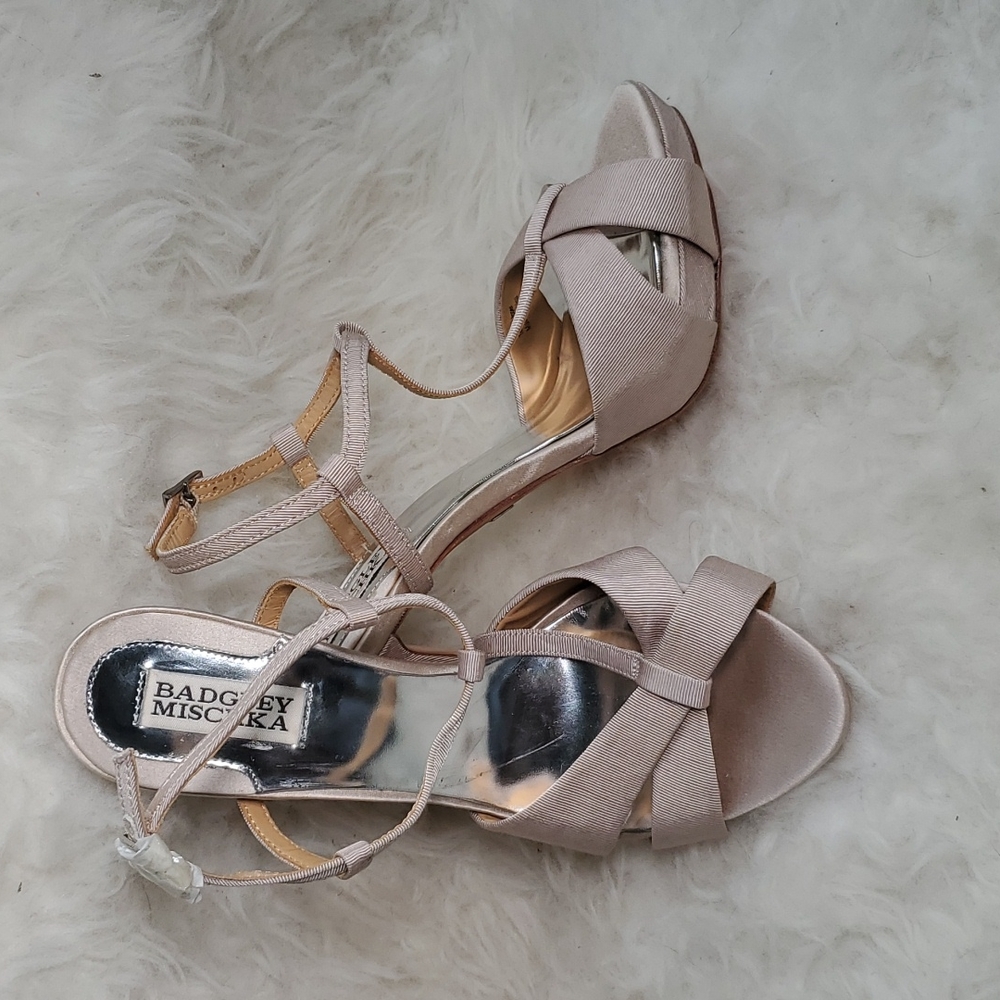 Badgley Mishka satin platform t-strap heels